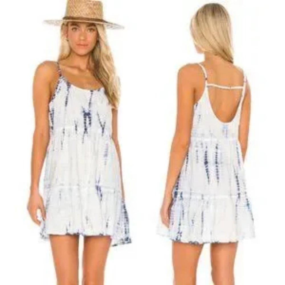 NWT Womens Bella Dal White Blue Linen Tiered Pullover Strappy Dress L *